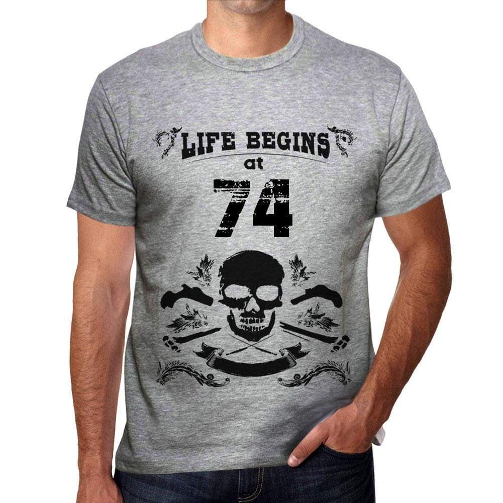 Life Begins At 74 Mens T-Shirt Grey Birthday Gift 00450 - Grey / S - Casual