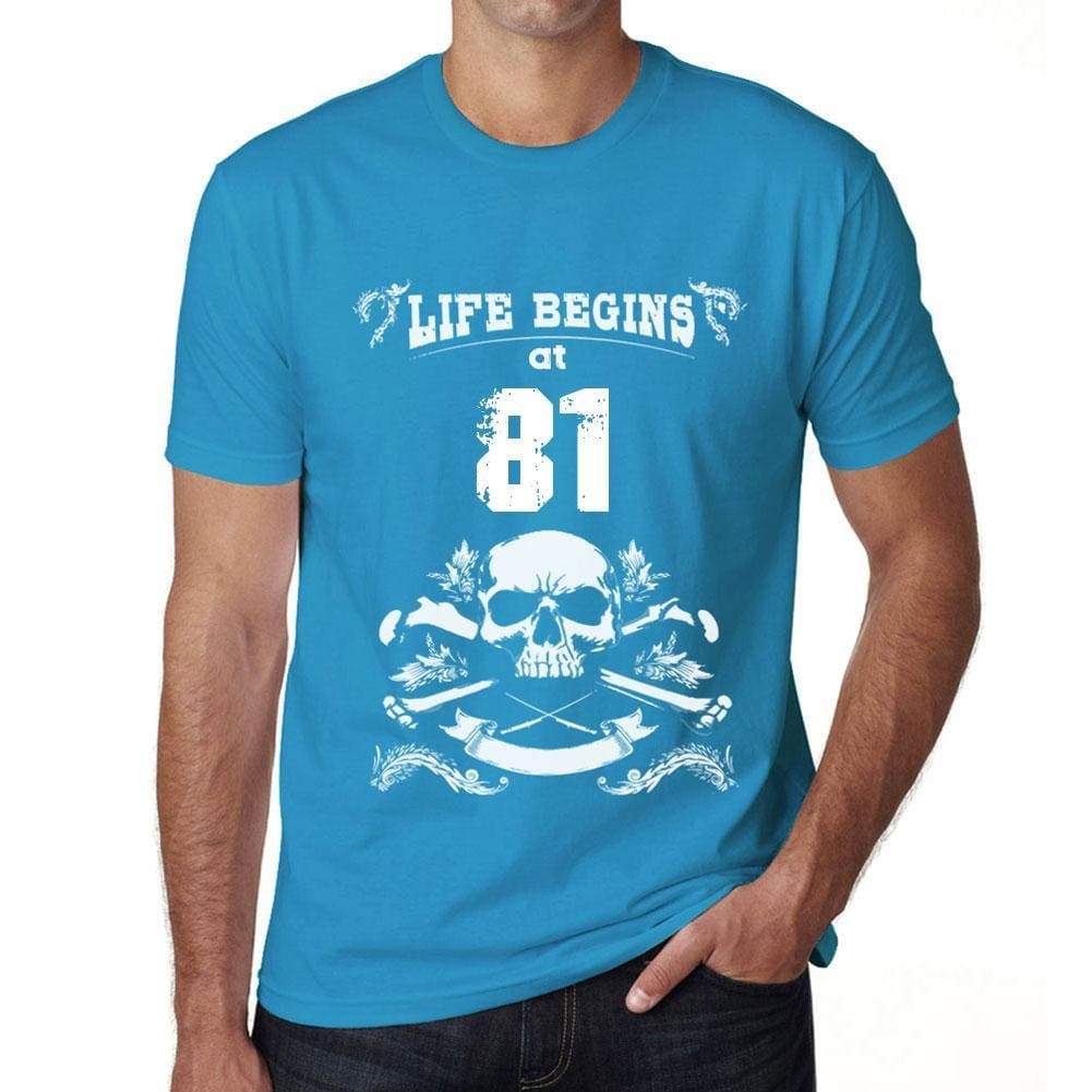 Life Begins At 81 Mens T-Shirt Blue Birthday Gift 00451 - Blue / Xs - Casual