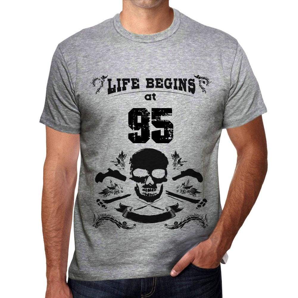 Life Begins At 95 Mens T-Shirt Grey Birthday Gift 00450 - Grey / S - Casual