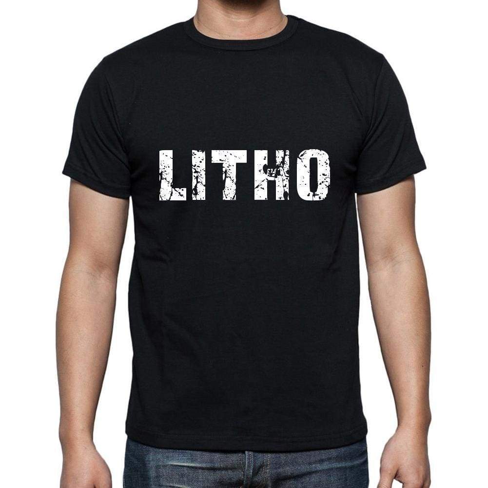 Litho Mens Short Sleeve Round Neck T-Shirt 5 Letters Black Word 00006 - Casual