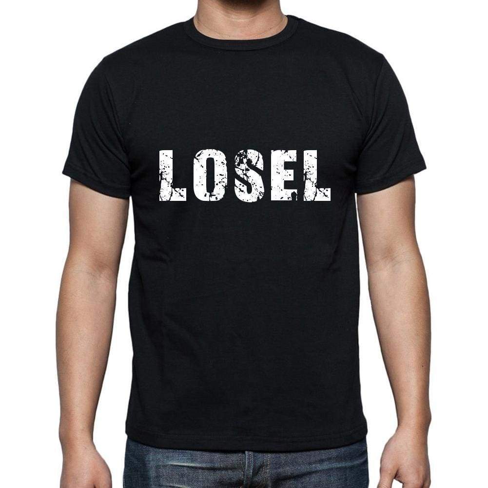 Losel Mens Short Sleeve Round Neck T-Shirt 5 Letters Black Word 00006 - Casual