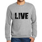 Mens Printed Graphic Sweatshirt Popular Words Live Grey Marl - Grey Marl / Small / Cotton - Sweatshirts