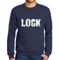 Mens Printed Graphic Sweatshirt Popular Words Lock French Navy - French Navy / Small / Cotton - Sweatshirts