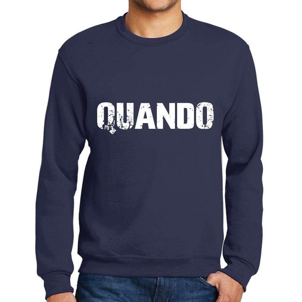 Mens Printed Graphic Sweatshirt Popular Words Quando French Navy - French Navy / Small / Cotton - Sweatshirts