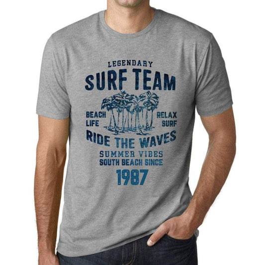 Mens Vintage Tee Shirt Graphic T Shirt Surf Team 1987 Grey Marl - Grey Marl / Xs / Cotton - T-Shirt