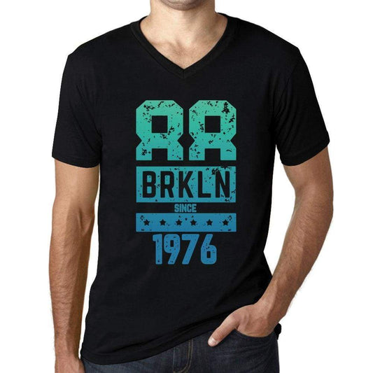 Mens Vintage Tee Shirt Graphic V-Neck T Shirt Brkln Since 1976 Black - Black / S / Cotton - T-Shirt