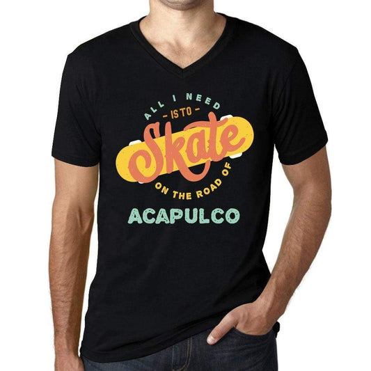 Mens Vintage Tee Shirt Graphic V-Neck T Shirt On The Road Of Acapulco Black - Black / S / Cotton - T-Shirt