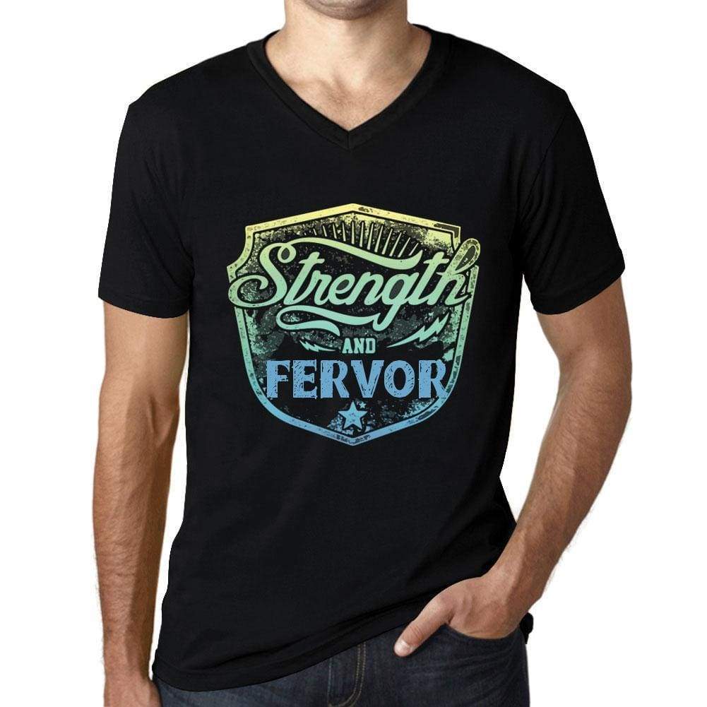 Mens Vintage Tee Shirt Graphic V-Neck T Shirt Strenght And Fervor Black - Black / S / Cotton - T-Shirt