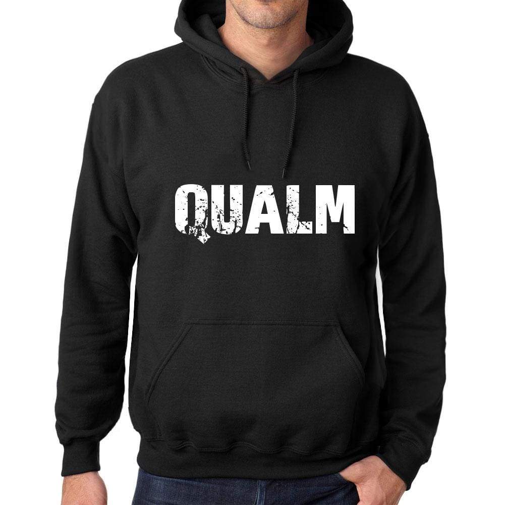 Mens Womens Unisex Printed Graphic Cotton Hoodie Soft Heavyweight Hooded Sweatshirt Pullover Popular Words Qualm Deep Black - Black / Xs /