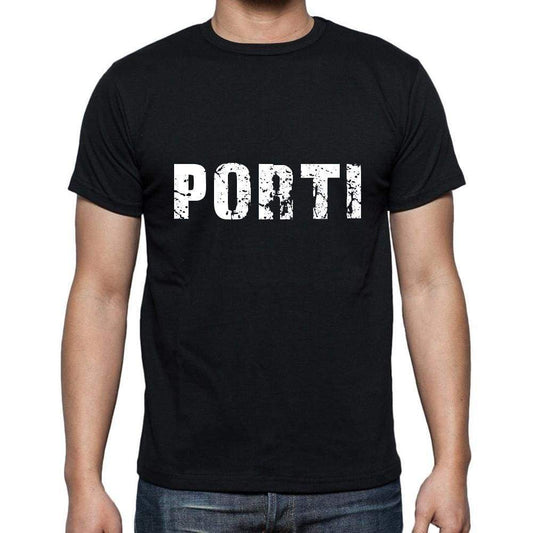 Porti Mens Short Sleeve Round Neck T-Shirt 5 Letters Black Word 00006 - Casual