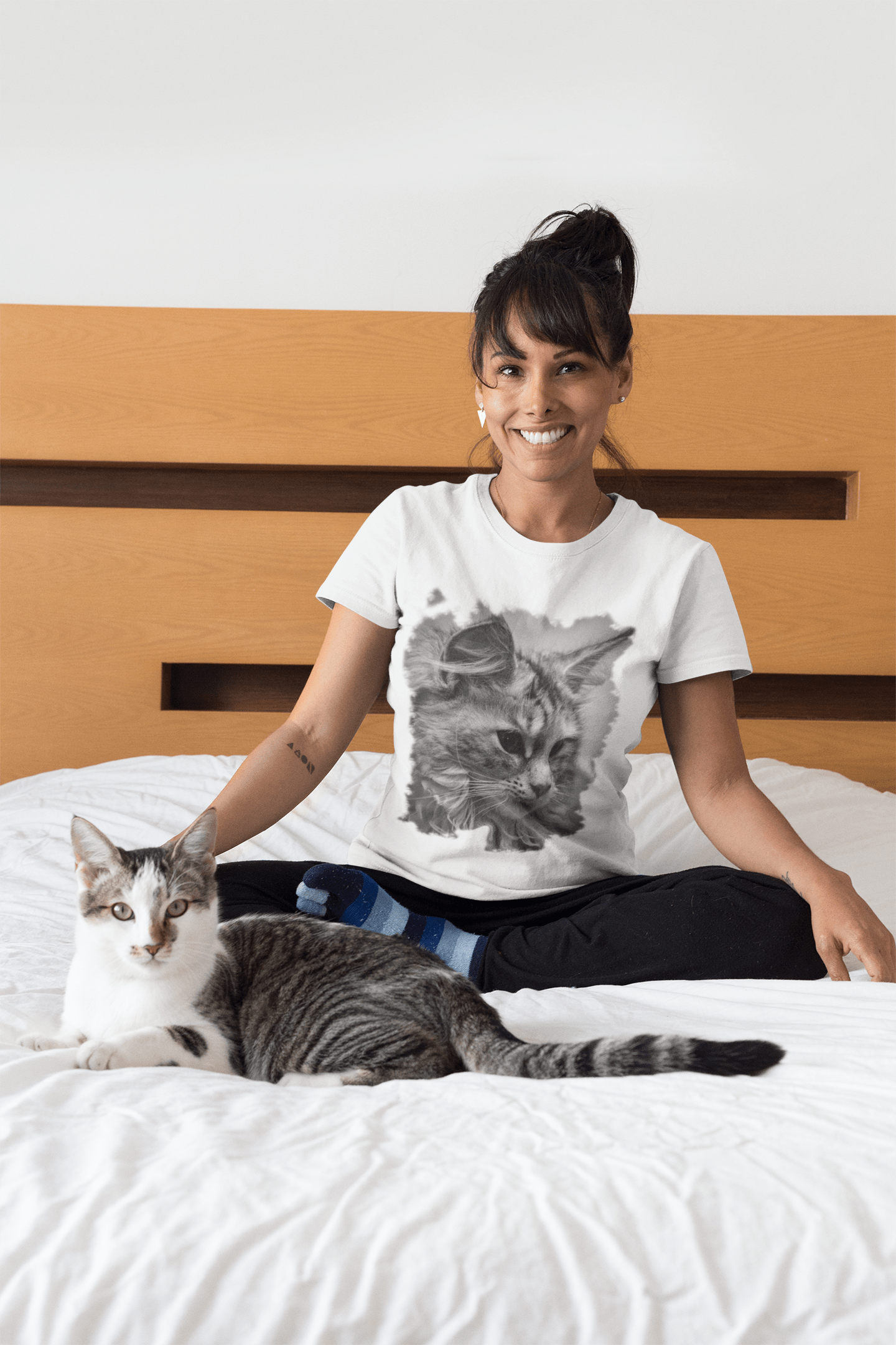 Chat Maine Coon, Tshirt, T-shirt Femme Blanc 00222