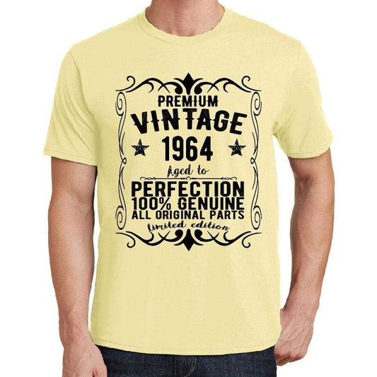 Premium Vintage Year 1964 Yellow Mens Short Sleeve Round Neck T-Shirt Gift T-Shirt 00348 - Yellow / S - Casual