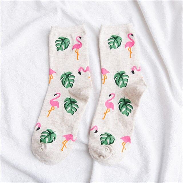 Cute Jacquard / Plant Fruit Print Pattern Art Socks Women Korean Animals / Fox Flamingo Sock Funny Sock Kawaii Sokken Calcetines