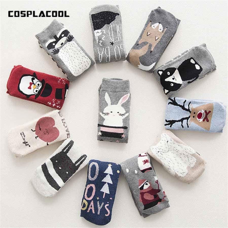 2019 nouveau automne hiver chaud Terry-boucle chaussettes mignonnes dessin animé animaux modèles série chaussettes drôles Meias plus chaud noël Sox cadeau