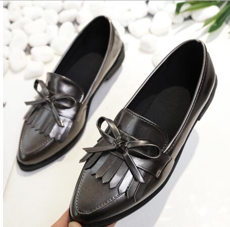 Marque chaussures femme décontracté gland nœud bout pointu noir Oxford chaussures pour femmes appartements confortables sans lacet femmes chaussures cadeau gratuit