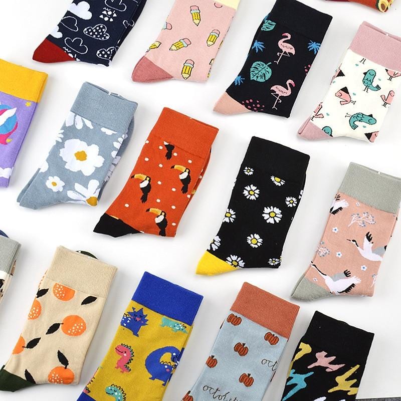 Femmes chaussettes drôle mignon dessin animé Fruits citron chaussettes flamant rose licorne pour motif Animal Hip Hop heureux Harajuku skateboard chaussettes