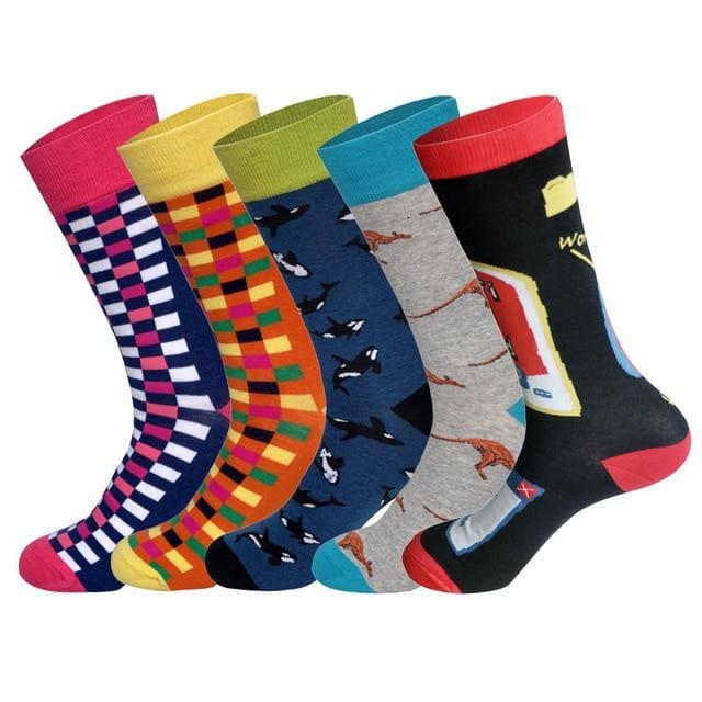 LIONZONE 5Pairs/lot Brand Men Socks 60 Colors 12 Selects British Style StreetWear Designer Happy Socks Funny with Gift Box