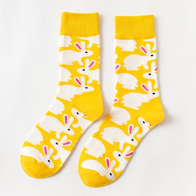 Explosion socks sheep leaves egg shell rabbit leaves feather primitive ape monkey lightning abstract doodle cotton sock girl