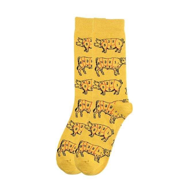 Happy Socks Mode Hip Hop Skateboard Socken Baumwolle Cartoon Hai Schwein Hundefutter Hamburger Pizza Sushi Lustige Männer Frauen Calcetines