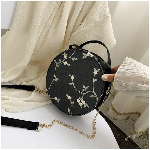 High Quality Sweet Lace Round Handbags 2019 PU leather Women Crossbody Bags Female Fashion Small Fresh Flower Chain Shoulder bag