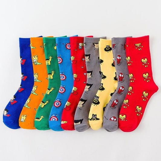 Männer Socken Marvel Roman Comics Avenger Captain America Cartoon Socken Batman Superman Iron Man Hulk Socken Frauen Baumwolle Paar sox