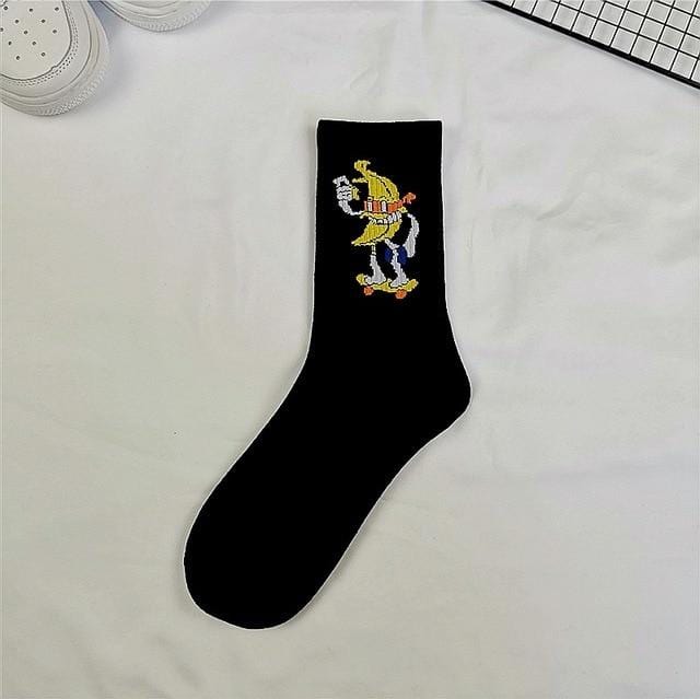 Koreanischer Stil, Mode, Spaß, Hip-Hop-Skateboard-Socken, Street-Style, Cartoon-Bananen-Kaktus-Mond-Flammen-Socken, Unisex, glückliche lange Socken