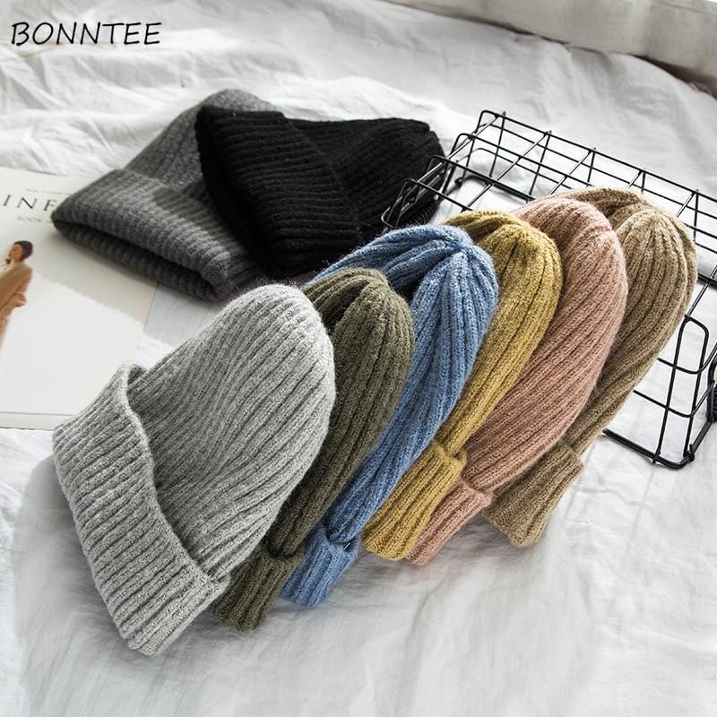 Beanies Women 2019 New Solid Knitted Warm Soft Trendy Hats Simple Korean Style Womens Wool Casual Caps Elegant All-match Beanie