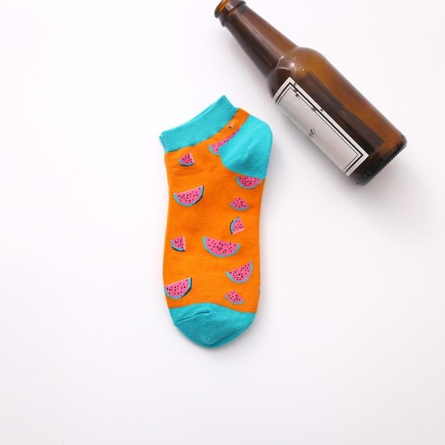 Chaussettes d'été tendance pour hommes, chaussettes en coton, bateau, intérêt, drôle, originalité, Harajuku, cheville, nourriture, fruits