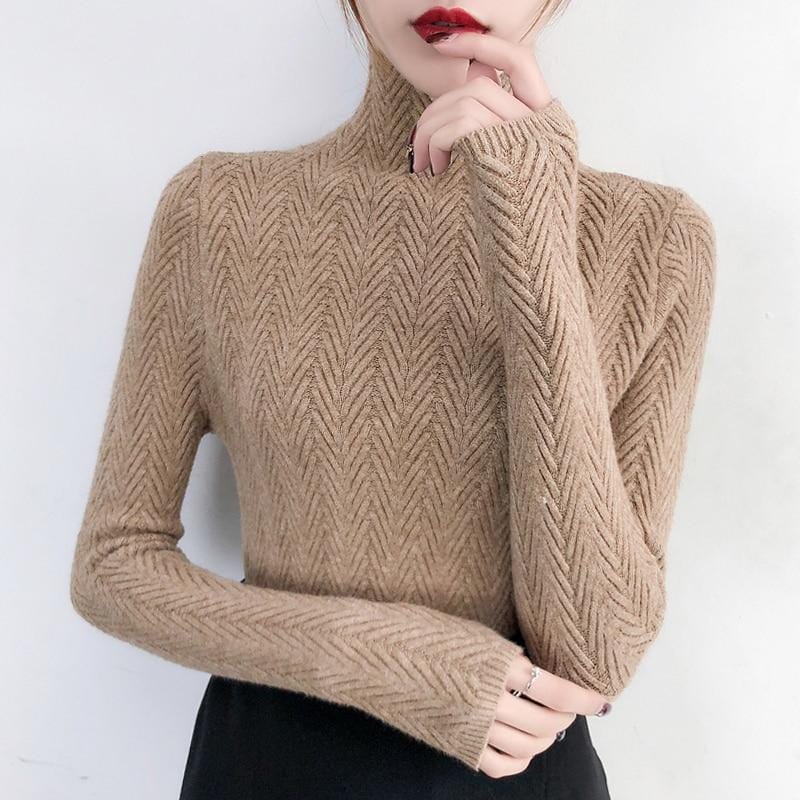 Sous-vêtements femme automne et hiver 2020, nouveau pull Slim, chemise à manches longues, serré, tricoté, épais