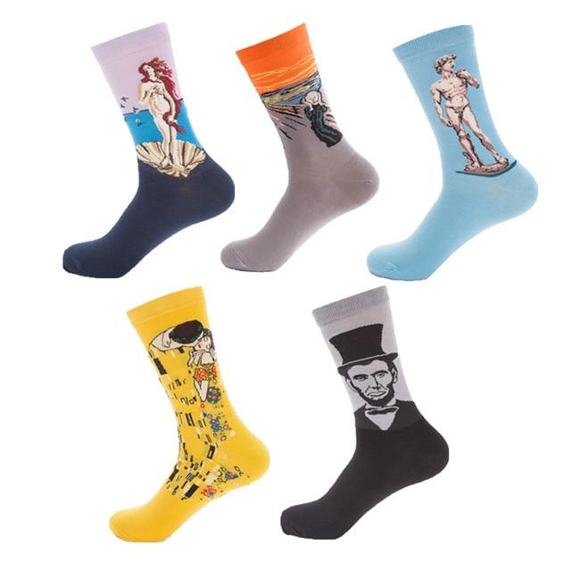 JULY'S SONG Happy chaussettes hommes drôle Art robe chaussettes couleur Lot hommes été mode chaussettes ensemble imprimer Van Gogh Art chaussettes