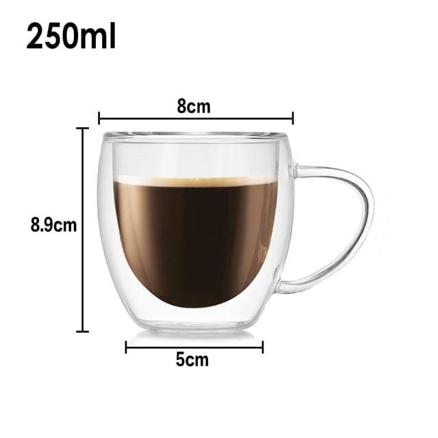 Heat Resistant Double Wall Glass Coffee/Tea Cups And Mugs Travel Double Coffee Mugs With The Handle Mugs Drinking Shot Glasses