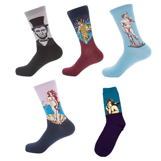 JULY'S SONG Happy chaussettes hommes drôle Art robe chaussettes couleur Lot hommes été mode chaussettes ensemble imprimer Van Gogh Art chaussettes