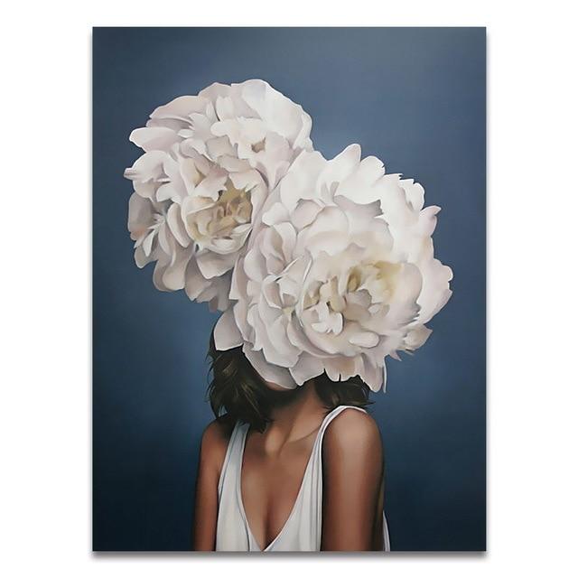 Plume florale moderne nordique femme, Style de mode abstrait, peinture sur toile, affiche imprimée, image murale, décor de maison, salon