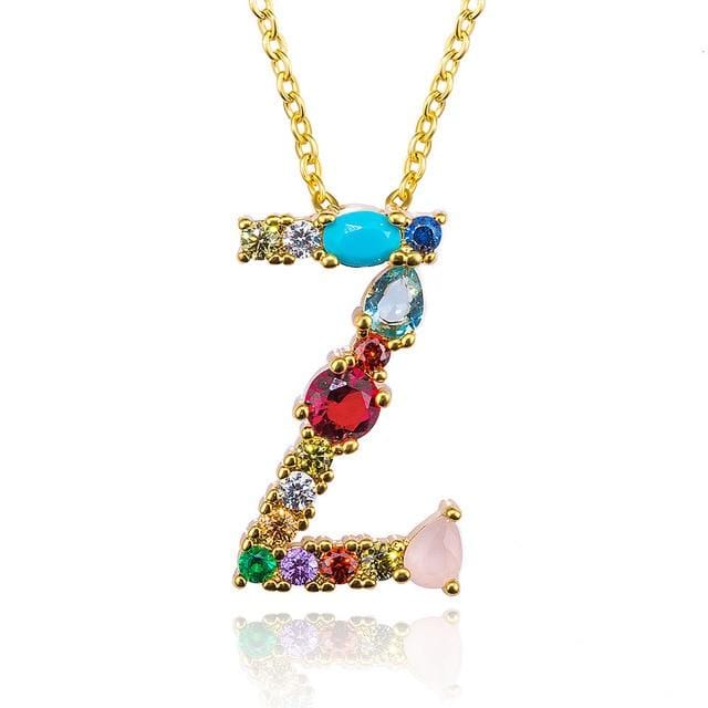 Multicolor charm Gold pendant necklace micro pave zircon initial 26 letter necklaces Couple Name necklace Christmas gift