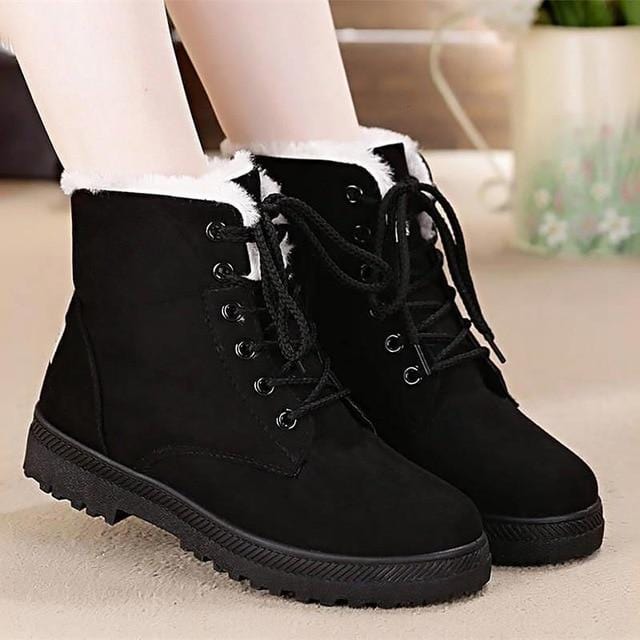 Snow boots 2019 warm fur plush Insole women winter boots square heels flock ankle boots women shoes lace-up winter shoes woman