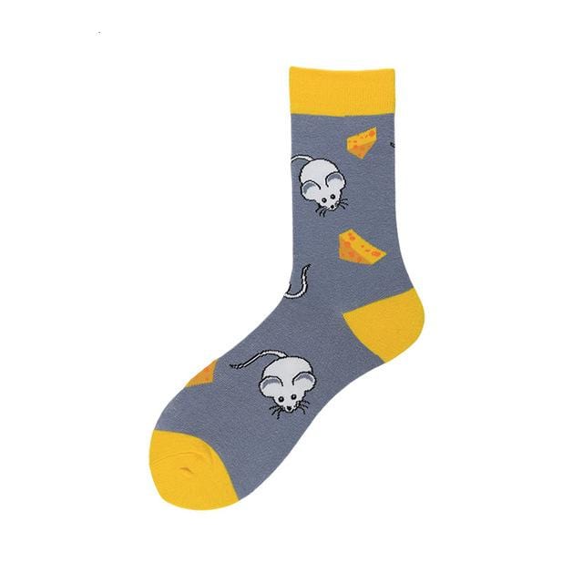 PEONFLY Men Fashion Printing Cartoon Crocodile Shark Zebra Dog Sloth Koala Flower Bird Colorful Socks Soft Comfort Cotton Socks