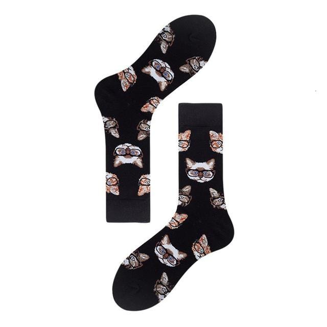 PEONFLY Men Fashion Printing Cartoon Crocodile Shark Zebra Dog Sloth Koala Flower Bird Colorful Socks Soft Comfort Cotton Socks