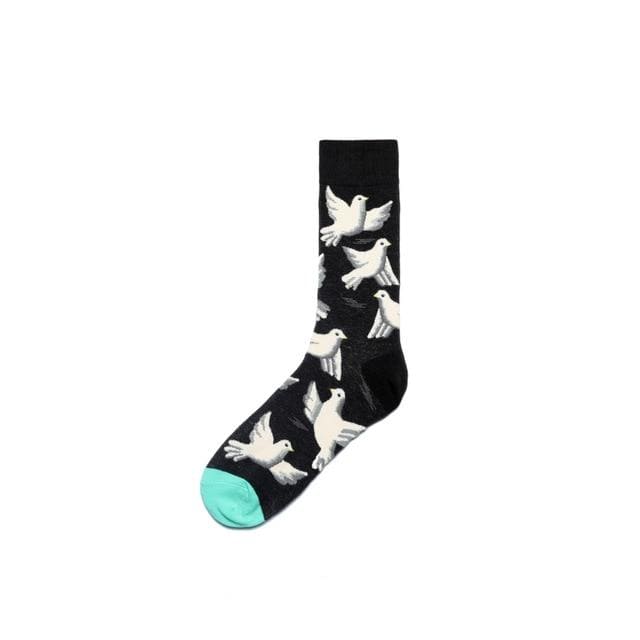 PEONFLY Men Fashion Printing Cartoon Crocodile Shark Zebra Dog Sloth Koala Flower Bird Colorful Socks Soft Comfort Cotton Socks