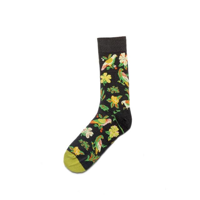 PEONFLY Men Fashion Printing Cartoon Crocodile Shark Zebra Dog Sloth Koala Flower Bird Colorful Socks Soft Comfort Cotton Socks