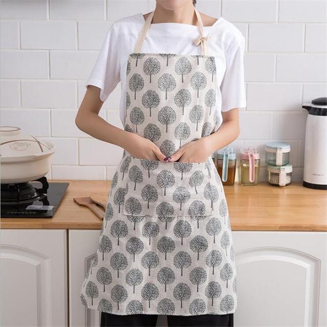 Nordic Style Apron Christmas Tree Deer Printing Brief Adult Apron with Big Pocket Kitchen Baking Cooking Accessories Bib Aprons