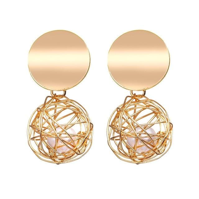 IF YOU Vintage Metal Geometric Drop Earrings For Women Gold Color Hollow Round Statement Hanging Fashion Dangle Earring Jewelry