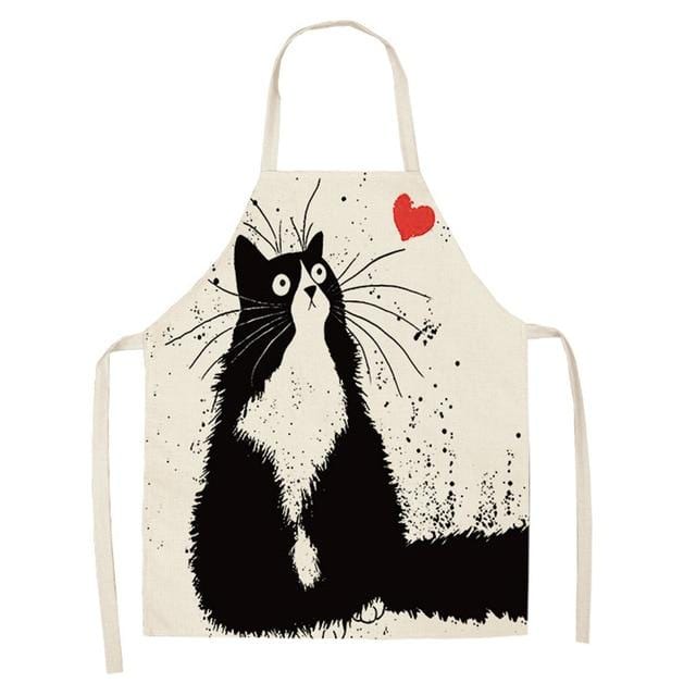 Tablier de cuisine sans manches en coton et lin, 1 pièce, imprimé chat de dessin animé mignon, pour hommes et femmes, outils de nettoyage de la maison, 53x65cm, WQ0029