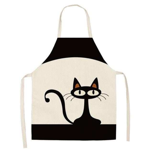 Tablier de cuisine sans manches en coton et lin, 1 pièce, imprimé chat de dessin animé mignon, pour hommes et femmes, outils de nettoyage de la maison, 53x65cm, WQ0029