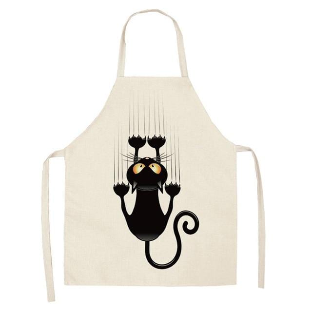 Tablier de cuisine sans manches en coton et lin, 1 pièce, imprimé chat de dessin animé mignon, pour hommes et femmes, outils de nettoyage de la maison, 53x65cm, WQ0029