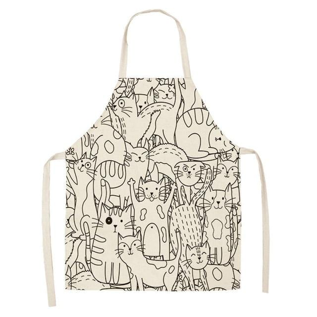 Tablier de cuisine sans manches en coton et lin, 1 pièce, imprimé chat de dessin animé mignon, pour hommes et femmes, outils de nettoyage de la maison, 53x65cm, WQ0029