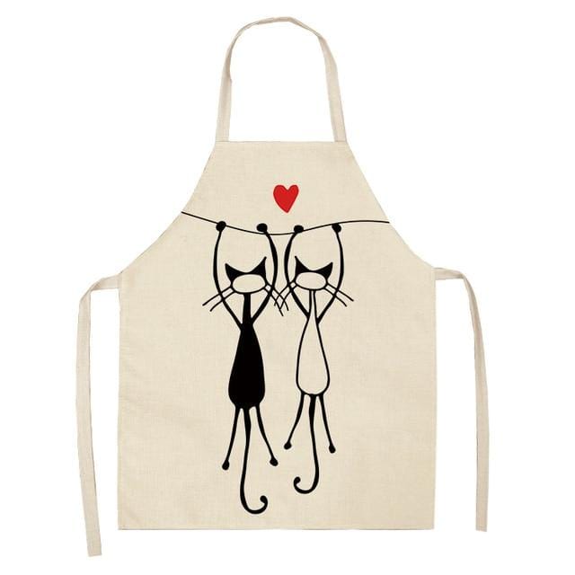 Tablier de cuisine sans manches en coton et lin, 1 pièce, imprimé chat de dessin animé mignon, pour hommes et femmes, outils de nettoyage de la maison, 53x65cm, WQ0029