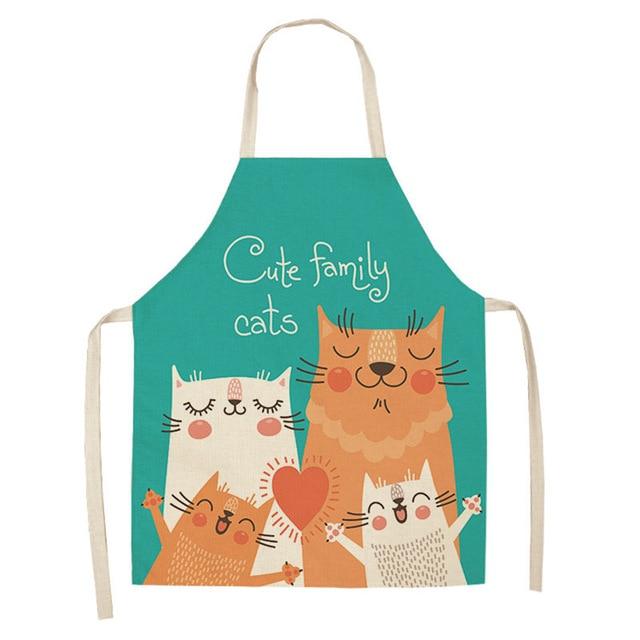 Tablier de cuisine sans manches en coton et lin, 1 pièce, imprimé chat de dessin animé mignon, pour hommes et femmes, outils de nettoyage de la maison, 53x65cm, WQ0029