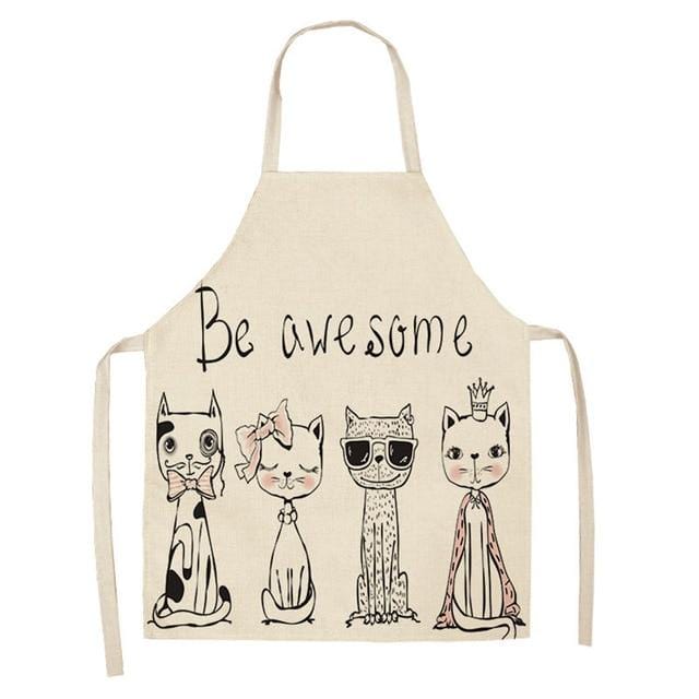 Tablier de cuisine sans manches en coton et lin, 1 pièce, imprimé chat de dessin animé mignon, pour hommes et femmes, outils de nettoyage de la maison, 53x65cm, WQ0029