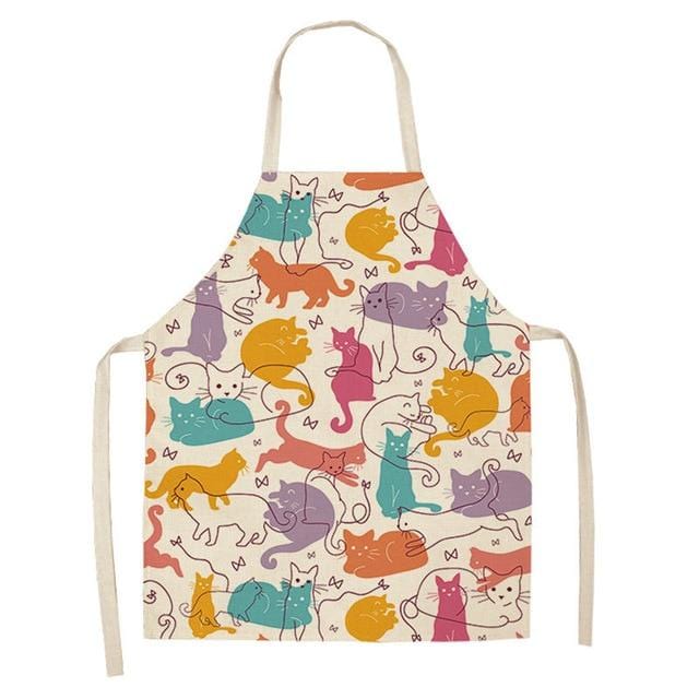 Tablier de cuisine sans manches en coton et lin, 1 pièce, imprimé chat de dessin animé mignon, pour hommes et femmes, outils de nettoyage de la maison, 53x65cm, WQ0029