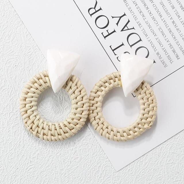 AENSOA Multiple 27 Style Korea Handmade Wooden Straw Weave Rattan Vine Braid Drop Earrings New Fashion Geometric Long Earrings